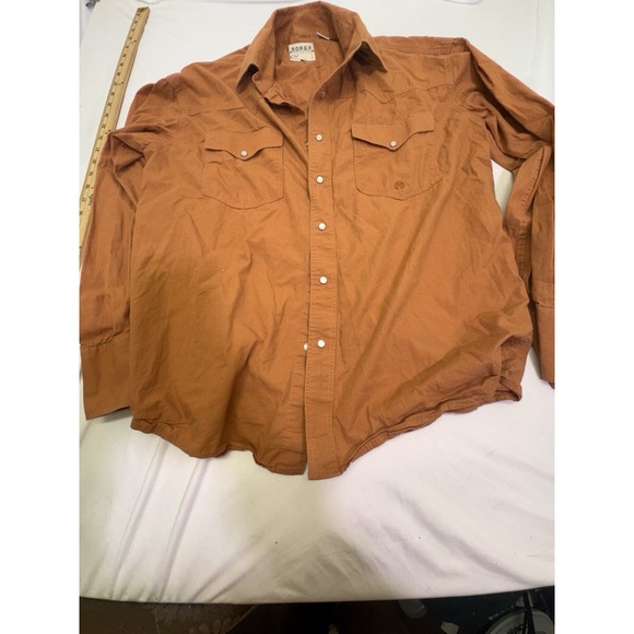 Roper Men's Sz Medium Pearl Snap Burnt Orange Button Down Rodeo Cowboy Long Slee